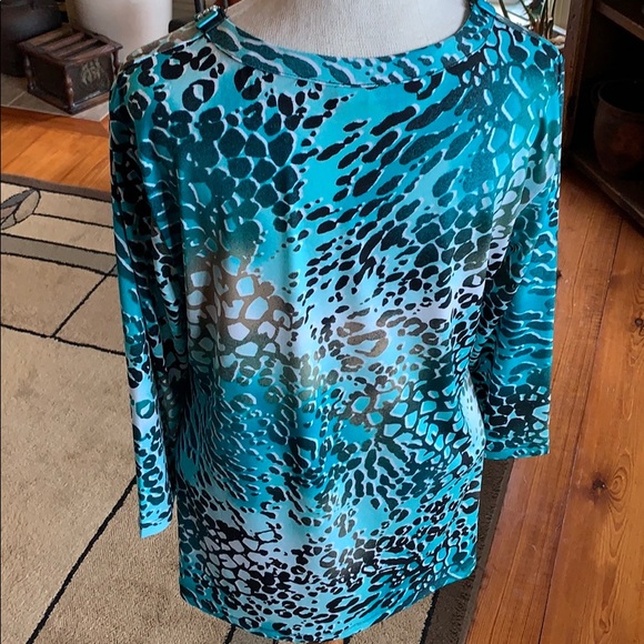 JM Collection Turquoise Embellished Top Medium - Picture 5 of 7